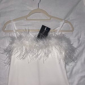 white feather mini dress